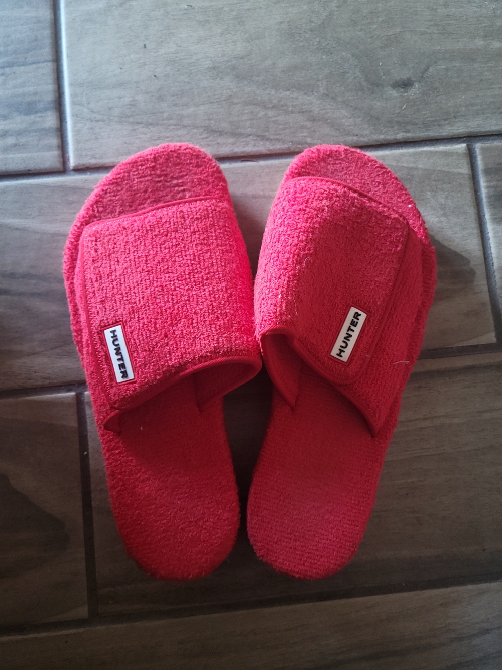 Hunter Red Terry Slide Slippers